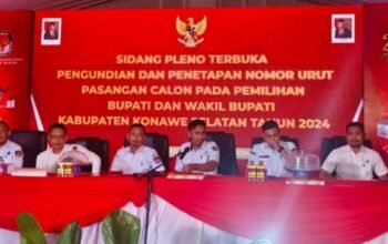 KPU Konsel Laksanakan Sidang Pleno Terbuka Pengundian  Nomor Urut Paslon Bupati dan Wakil Bupati